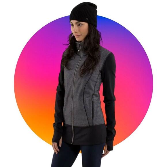Lululemon Women’s Asana herringbone zip up jacket Gray/ Black Size S - Picture 1 of 15